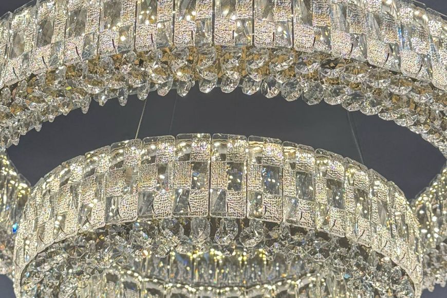 Люстра світлодіодна дворівнева кришталева 140Вт 3000-6000K IP20 без пульта st-09043 фото