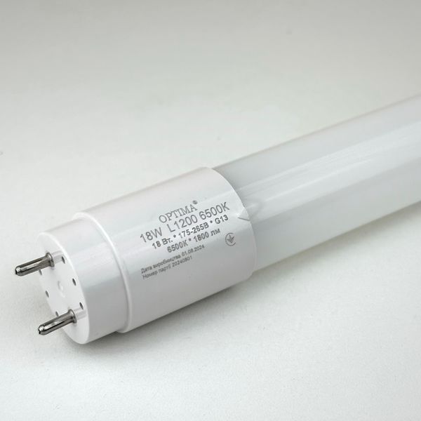 LED лампа Т8 Optima 18W 6500К 1800Lm 1.2м холодне біле, двостороння 25591 фото
