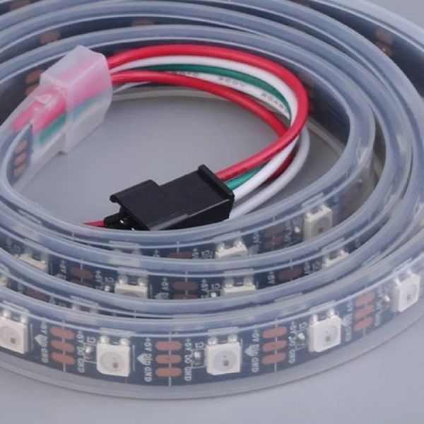 Адресная светодиодная лента в силиконе RGB RW 1LED SMD 5050 5V 60 д.м. IP67 WS2812b чёрная основа (цена 1 м) 20339 фото