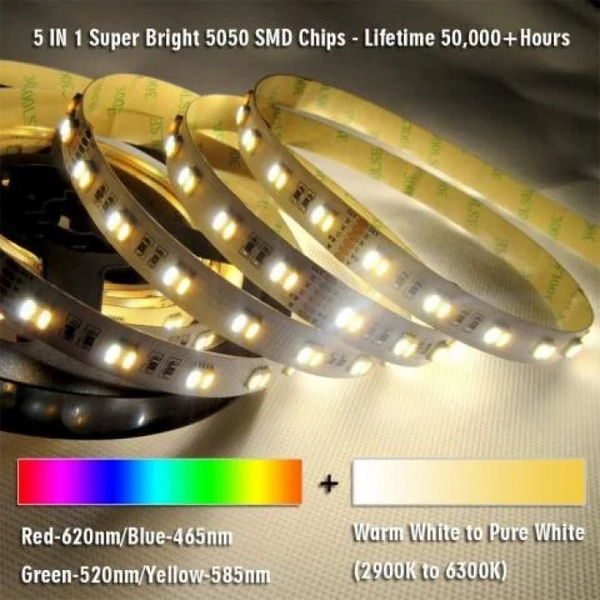 Світлодіодна стрічка smd5050 24V 60 д.м. IP20 5в1/WRGBWW/RGB WW CW/RGBcct продаж бобіна 5м (ціна 1 м) 22292 фото