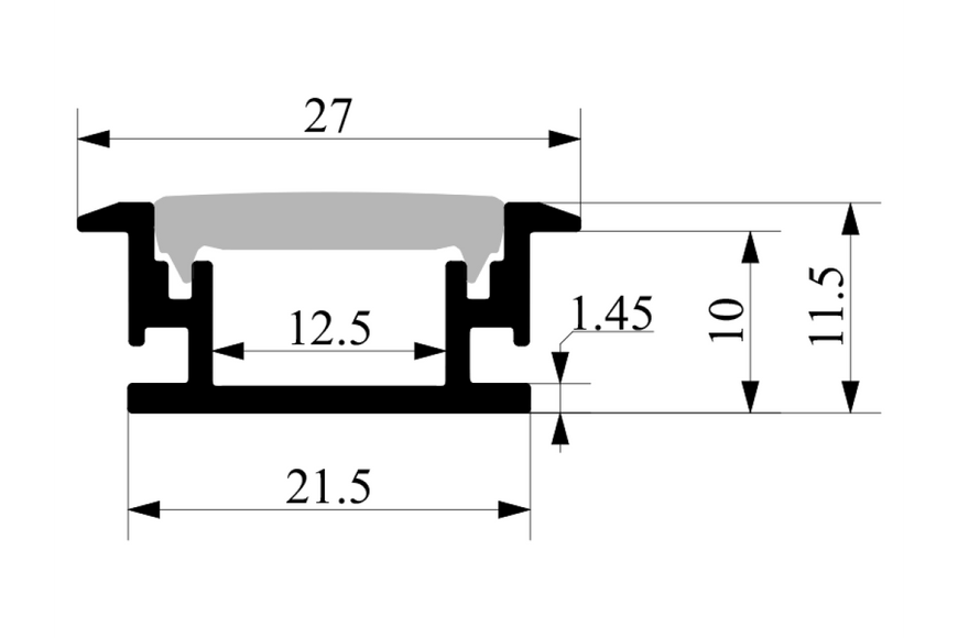LED профіль підлоговий LS09 анодований з матовим розсіювачем 2м (ціна 1м) 23573 фото