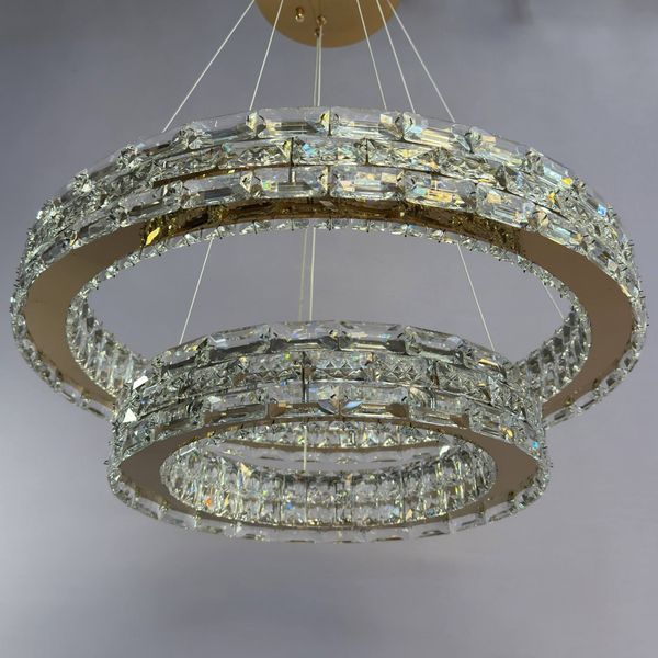 Сучасна led люстра двоярусна з кришталем і пультом 65Вт 3400/4100/6000К для вітальні st-09896 фото